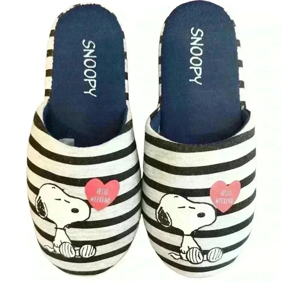 Snoopy Other - 🌈 6/$60 Snoopy Peanuts Stripes Grey Blue Hello Weekend Kids 3/4 Women’s 5/5.5